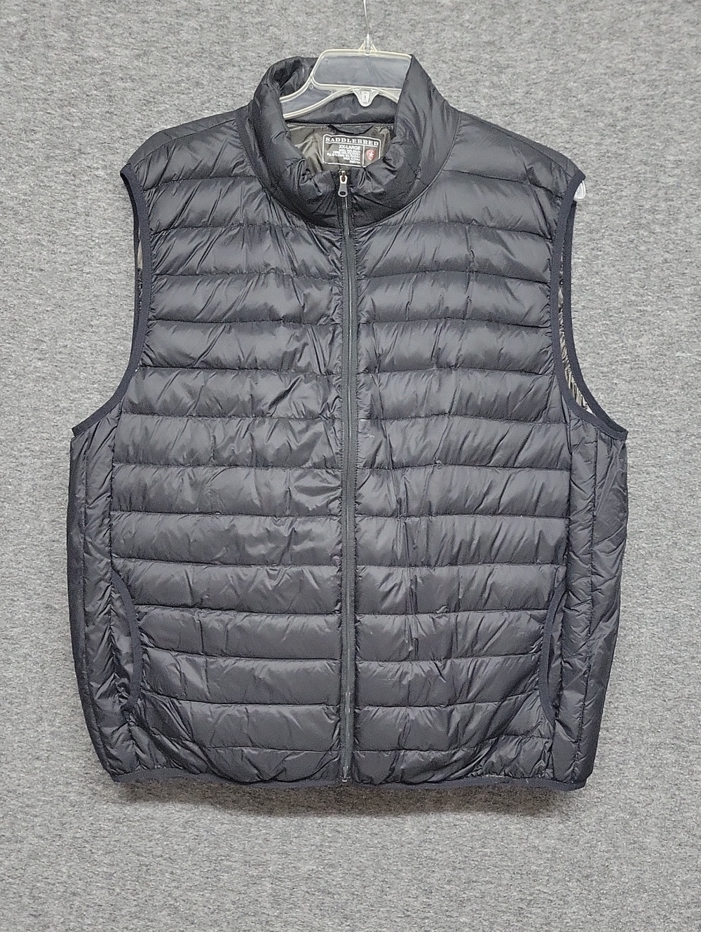 Saddlebred Mens Black Puffer Vest 2XL Full Zip Mock Collar Outdoor 90% Down